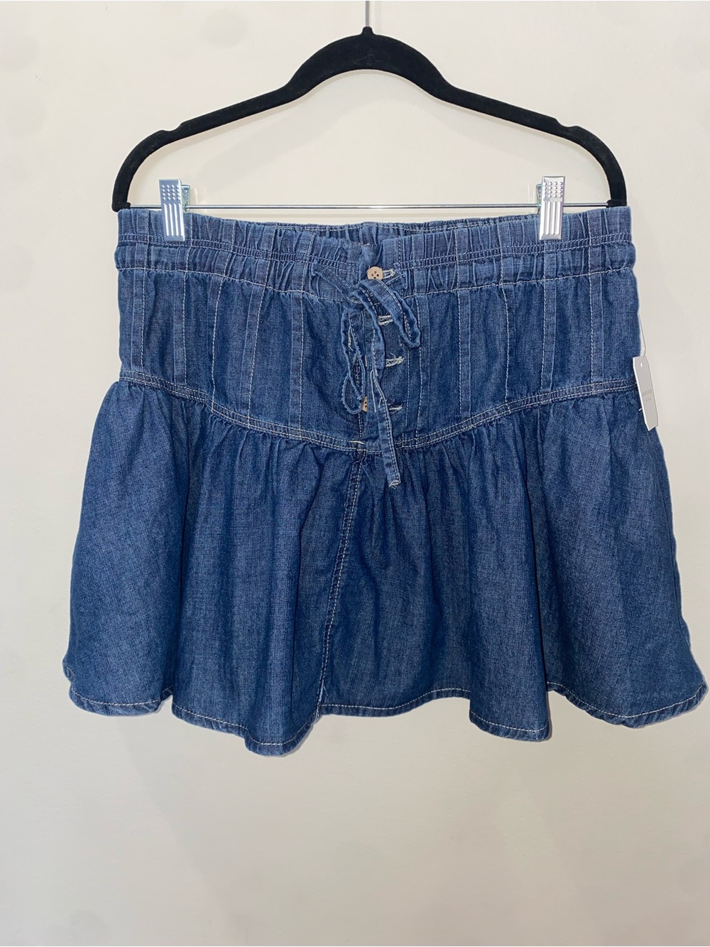 Altar'd State Blue Jean Ruffle Mini Skirt
